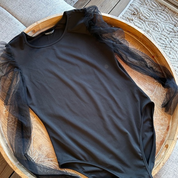 Elegant Black Sheer Sleeve bodysuit from SHEIN size Large NEW - Picture 7 of 8